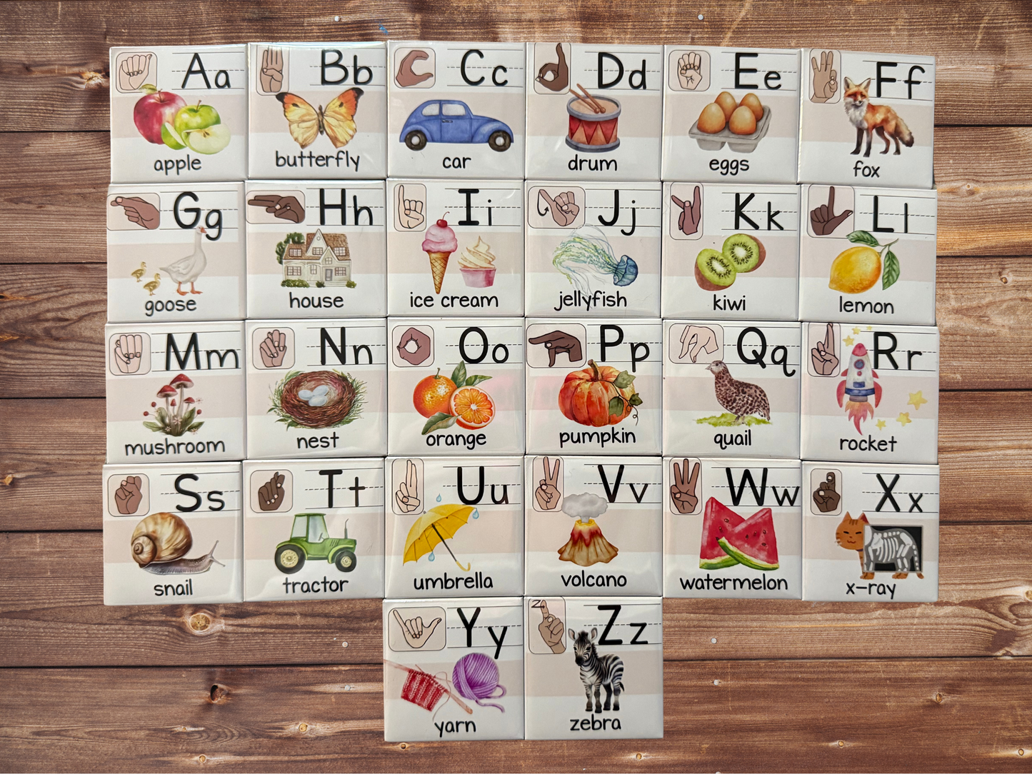 ASL Alphabet Flash Card Magnets – 2x2” Educational Learning Set