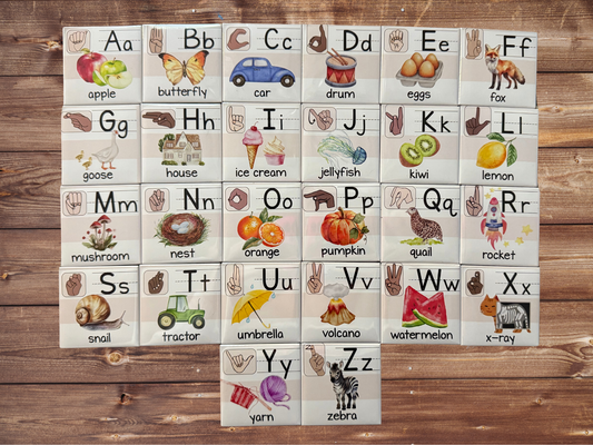 ASL Alphabet Flash Card Magnets – 2x2” Educational Learning Set